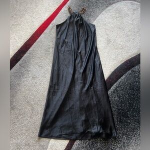 Jason Wu Black Halter Tortoise Shell Necklace Satin Shift Dress